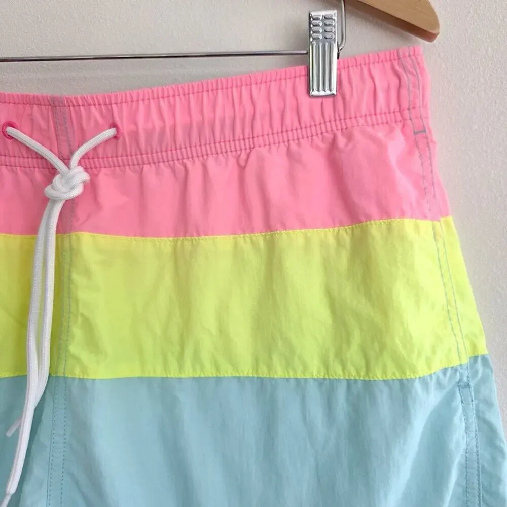 Nautica Neon Color Block Swim Shorts 90s Retro Pink Yellow Blue Board Shorts